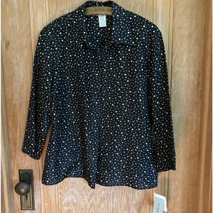 Nine West Black and Dot Silk Blouse Women’s Size Large